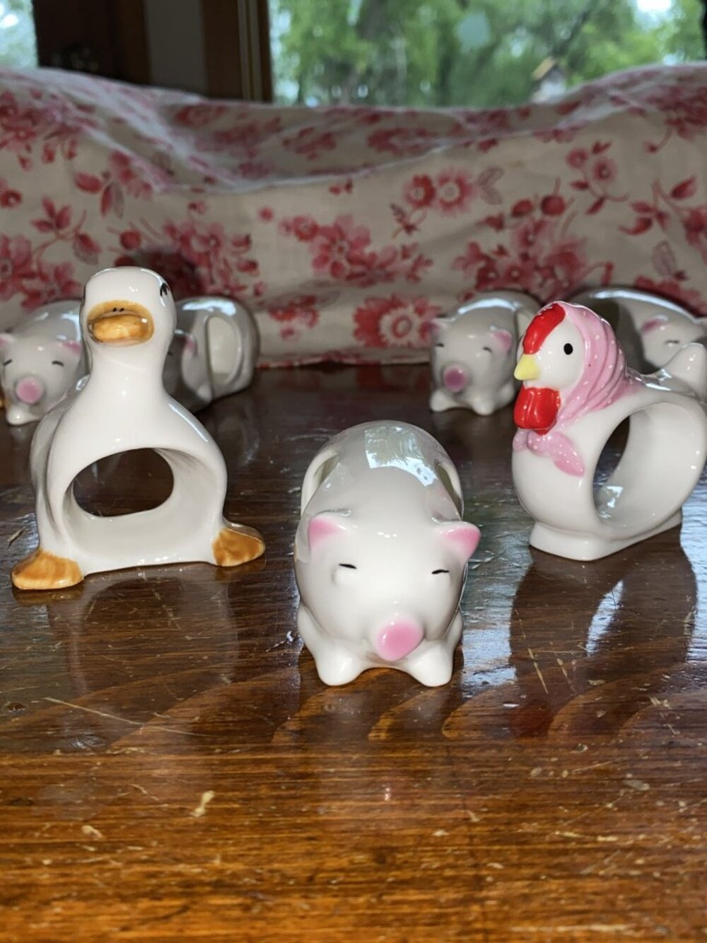 Adorable 13pc Vintage Farm Animal Napkin Ring Holders Set - Geese, Pigs, Hens